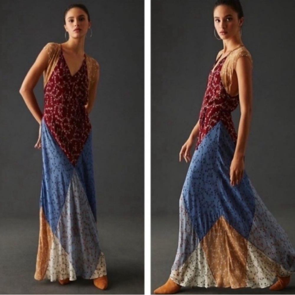 NWOT  RAG‎ & BONE Color-block floral-print chiffon maxi dress